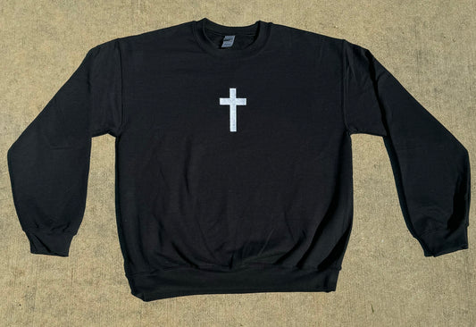 Cross Embroidered Black Crewneck Sweater